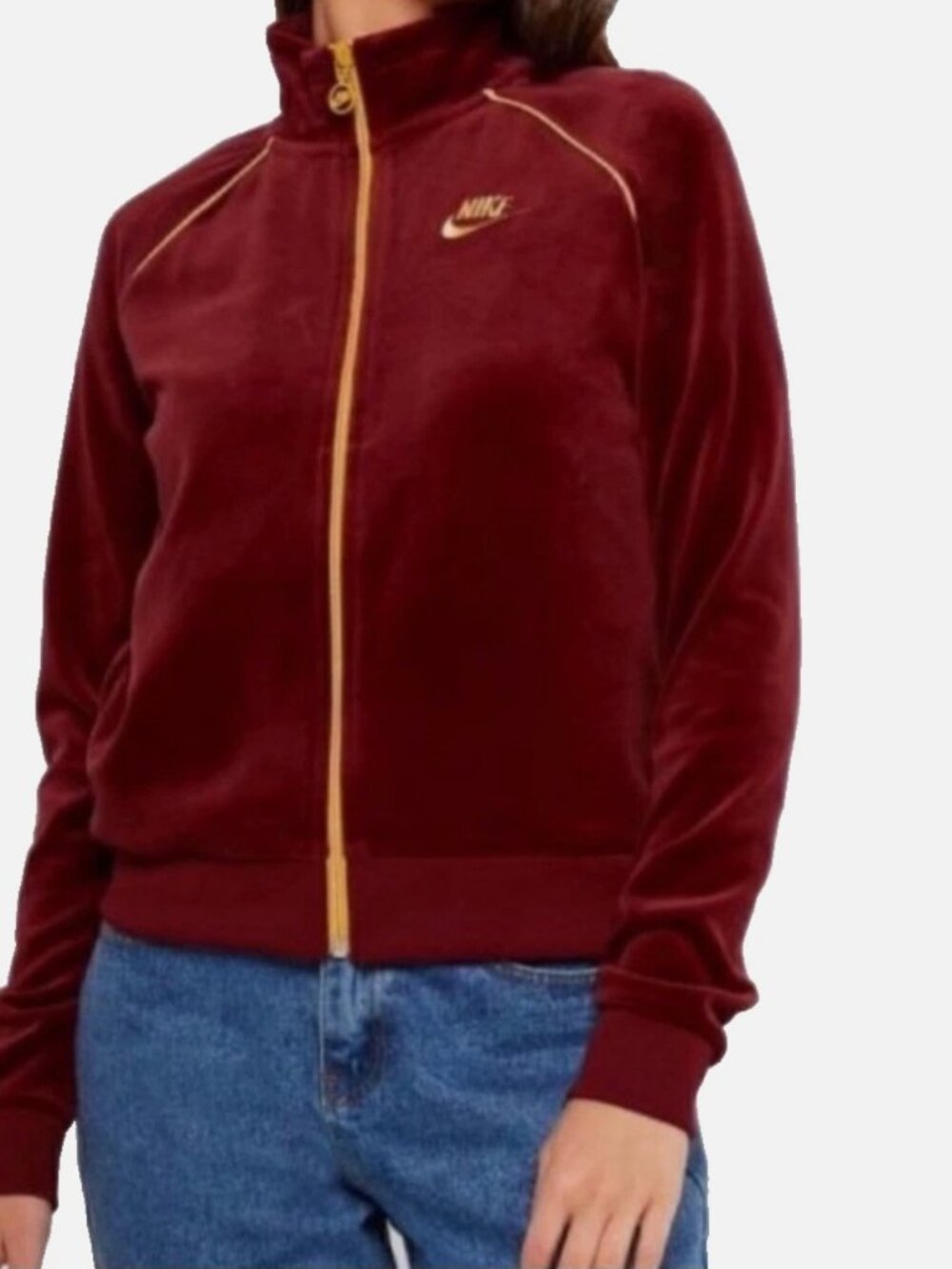 Nike Burgundy and Gold Women's Full-zip Velour Track Jacket SZ L